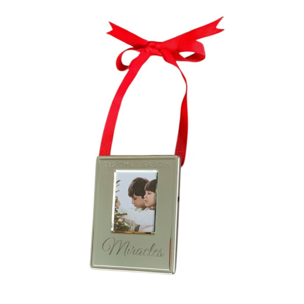 Things Remembered “Miracles” Engraved Silver Photo Frame Christmas Ornament